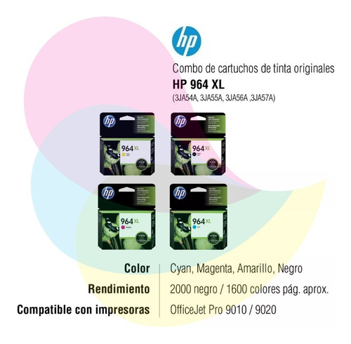 Imagen 2 de 8 de Cartuchos Hp 964xl Negro + Colores Officejet 9020 Combo Cuot