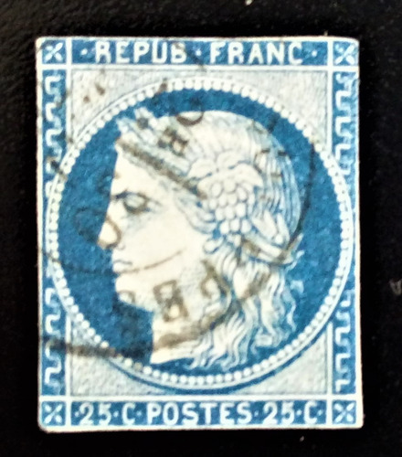 Francia, Sello Yv 4a Ceres 25c Azul Oscuro 1850 Usado L14863