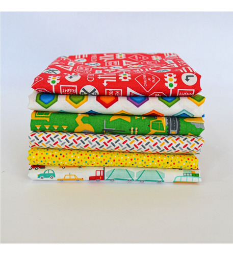 Set 6 Telas Algodón, Patchwork 50x55cm C/u Diseño Autos