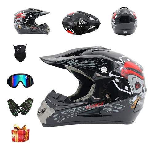 Casco De Motocicleta Abatible Entrega Máscara Lentes Guantes