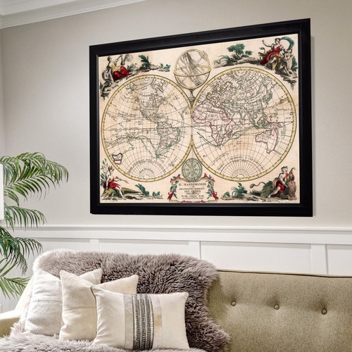 Mapa Antiguo Cuadro 120 Cm X 80 Cm En Lienzo Negro