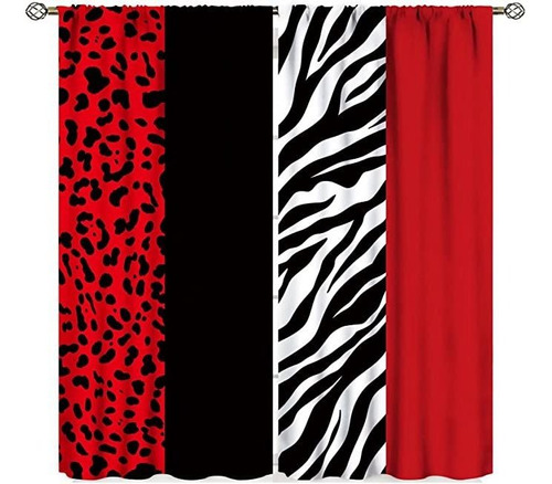 Gy Rojo Negro Cortinas Leopardo Y Cebra Animal Print Cortin