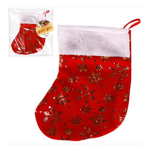 Enfeite Bota De Natal Decorada 22cm Vermelha Meia De Natal Fisiosmart