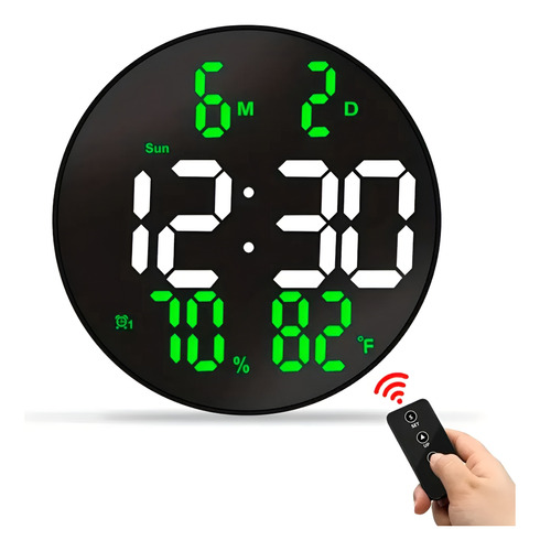 Reloj Redondo Digital Fecha Temperatura Humedad + Control