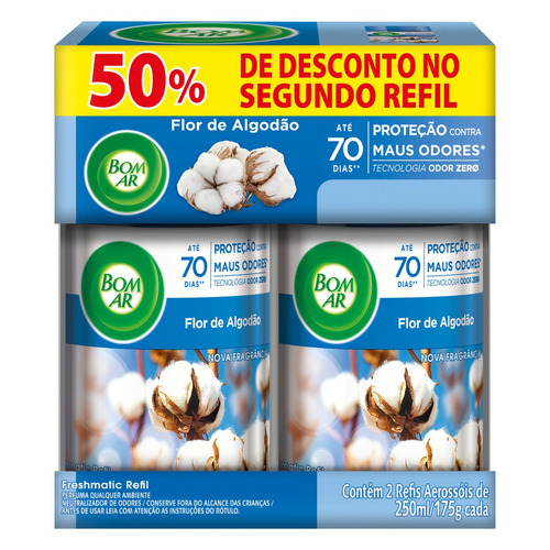 Refil aromatizante Bom Ar Freshmatic pack flor de algodão 500 ml