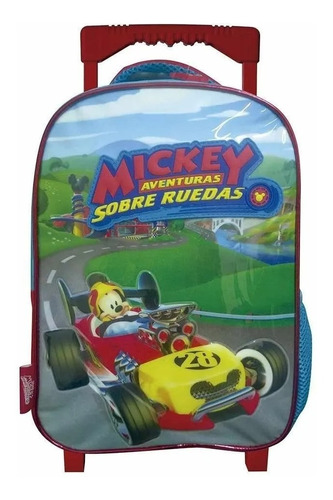 Mochila Carrito Mickey 12´´ Escolar Carrera De Autos 30x22cm