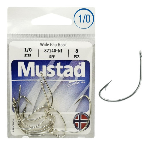 Anzuelo Pesca Carnada Viva Mustad 37140-ni 1/0 Paquete X 8