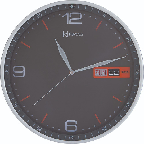 Relógio Parede Cinza 30cm Calendário Dia Semana Herweg 6415