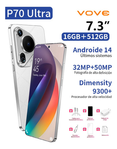 El Teléfono Más Vendido En 2025 P70 Ultra Dual Sim Smartphone 16gb Ram 512gb Rom Android Phone Support Red 5g Internet Súper Rápido Celulares 8000mah Blanco