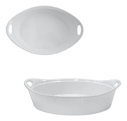 2 Tigelas 1,3l Branca Oval Com Alça 27,7cm Ondulada Melamina