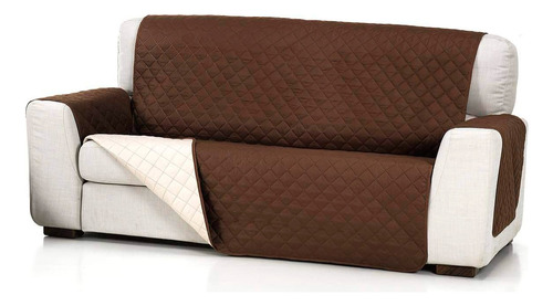 Funda Cubre Protectora Reversible Para Sofa 3 Cuerpos Color Marrón
