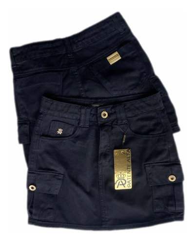 Saia Jeans Cargo 100% Jeans Patente Alta Jeans