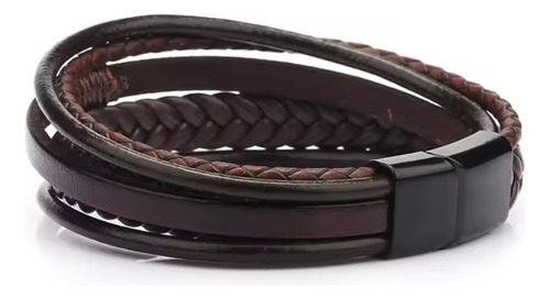 Pulsera Brazalete Cuero Hombre O Mujer Con Cierre Magnético Café 19 Cm 19 Cm