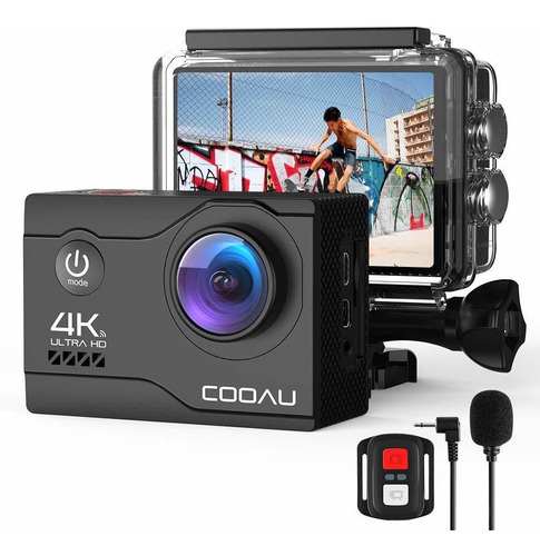 Cooau Cámara De Acción Hd 4k 20mp Wifi Con Micrófono Externo