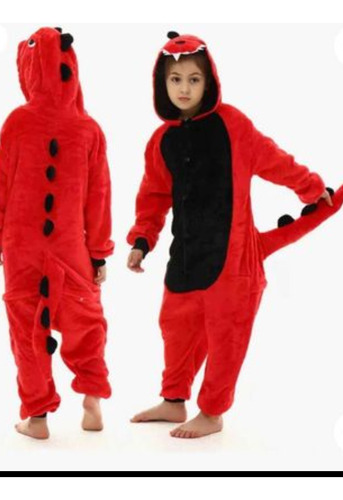 Pijama Kigurumi Invierno Niños Dinosaurio Rojo