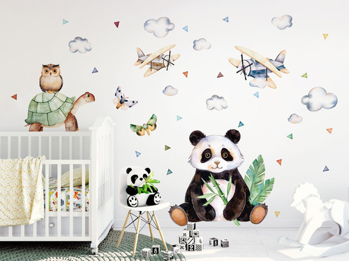 Vinilo Adhesivo Decorativo Pared Set De Osos Panda 1,5mts