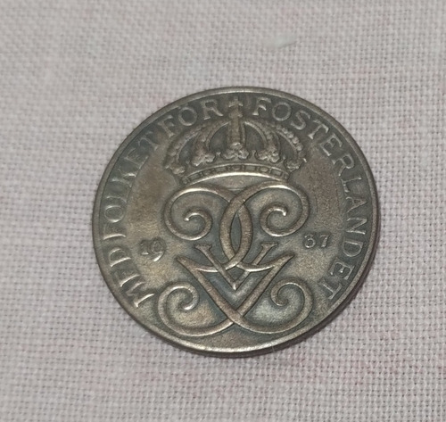 Moneda Sueca 1937 5 Ore Bronce 
