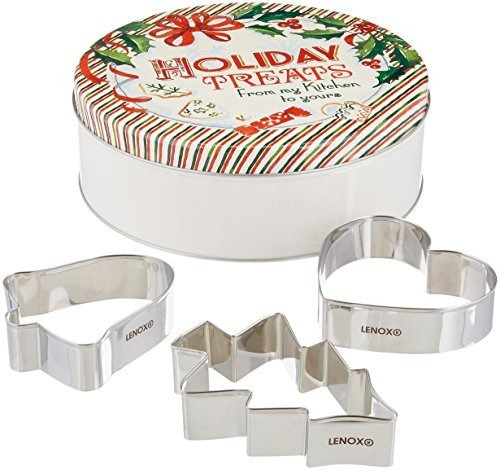 Lenox Home For The Holidays Round Tin With 3 Cookie Cutters,