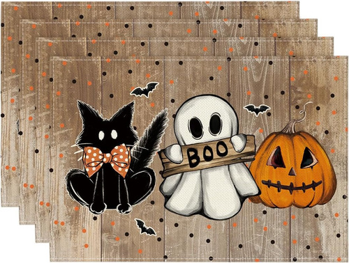 Set De 4 Individuales De Halloween Con Diseño De Gato Fanta