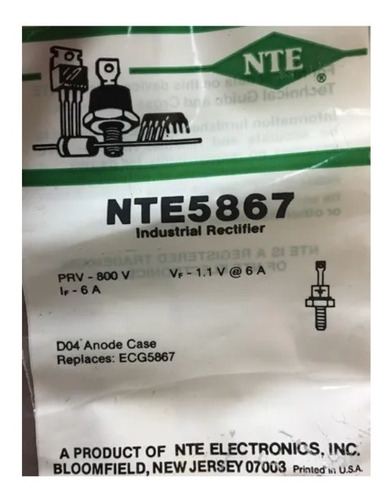 Nte 5867 Diodo Rectificador 6 A 800 V Do-4 Nte5867