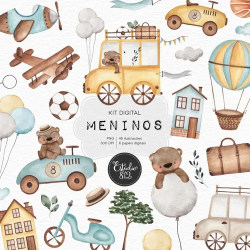 comprar Kit Imagenes Png Oso Osito Avión Auto Nene Acuarela Est59