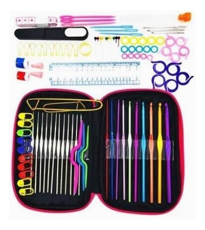 Kit Ganchos Para Tejido Crochet Con Estuche 100 Pzas P