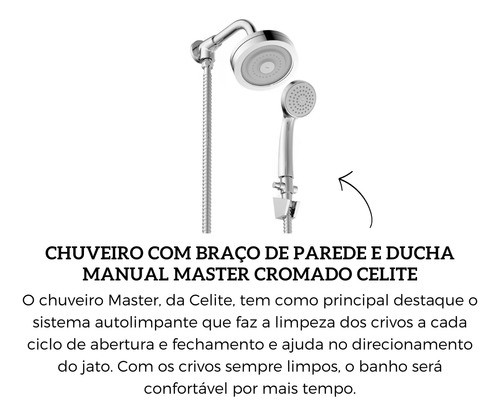 Chuveiro De Parede E Ducha Manual Master Cromado Celite