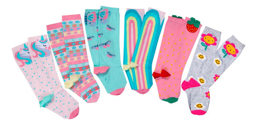 Kit 06 Pares Meia Infantil 3/4 Galochita Feminina Cano Longo