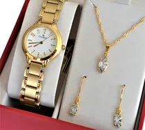 Comprar Relogio Champion Feminino Dourado + Kit Semi Joia Original Cor do fundo Branco Modelo CH26944W, RELOGIO CHAMPION FEMININO DOURADO PEQUENO NUMEROS ORIGINAL