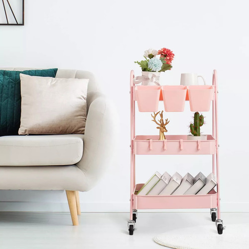 Carrito Organizador Multiusos De Metal De 3 Niveles Con Rued