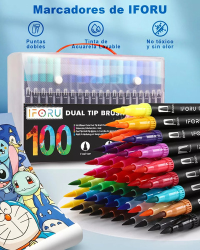 Marcadores Plumones Punta Pincel Doble Punta Iforu 100 Color