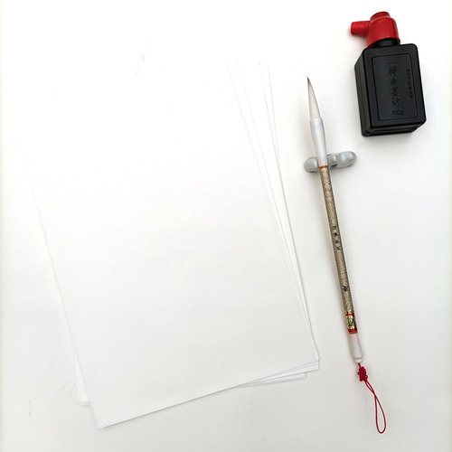 Set Sumi-e Completo Pincel Papel Arroz Semi Tinta Acuarelas Blanco