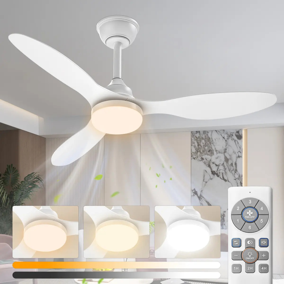 Ventilador de Teto Qfun 42" Com Luz LED, Controle Remoto e Motor DC Silencioso