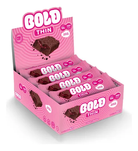 Bold Thin Barra De 12g De Proteína 12un Barrinha Bold Snacks Sabor Trufa De Morango