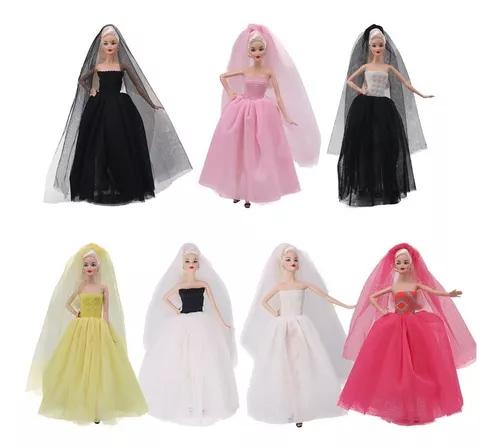 Compra online de Vestidos de baile coloridos vestidos de festa para boneca barbie  roupas de noiva de casamento(SEM BONECAS)