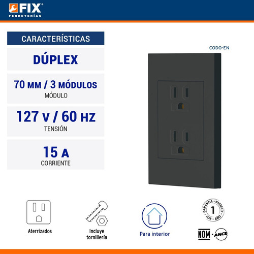 Imagen 2 de 4 de Placa Con Contacto Duplex + Tierra Esp Negro Volteck 47997