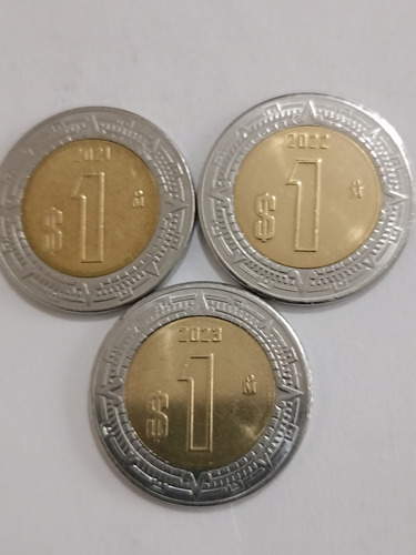 Set De 3 Monedas De $1.00 C/u Bimetálicsaños 2021,2022,2023 