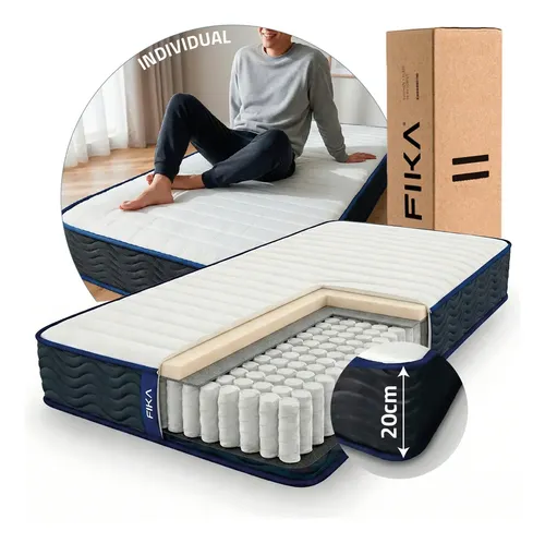 Colchón 1 Plaza Fika Pocket En Caja 80x190 20cm Espuma Y Resortes - imagen 1