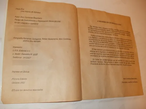 Biografia De Evo Morales Historia Dignidad Baspineiro (Usado)
