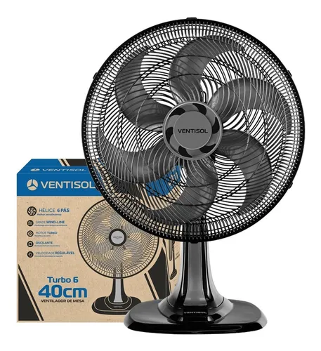 Ventilador De Mesa Oscilante 40 cm 6 Pás Turbo Preto Ventisol