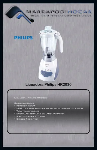 Licuadora Philips Hr 2030 600w Espatula Mezcladora 110.000