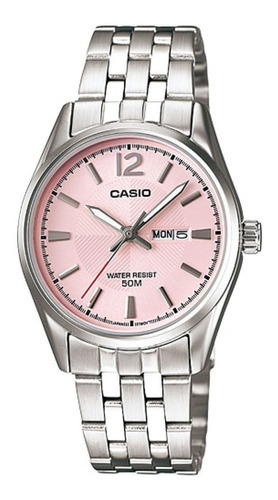 Reloj Mujer Casio Ltp-1335d- Cuarzo Pulso Plateado Just Watc Color del fondo Rosa chicle