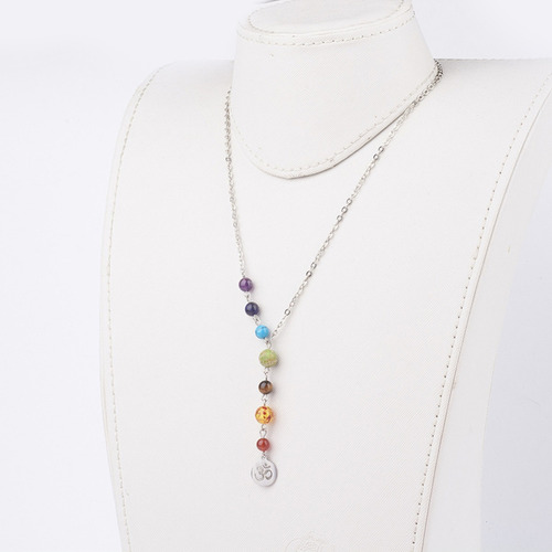 Collar En V Siete Chakras Sanación Cuarzos Naturales 3711 Ti
