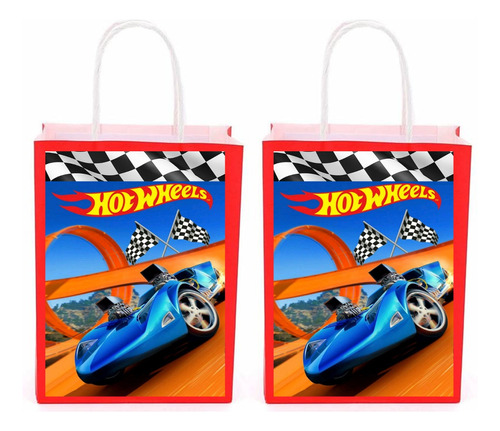 Bolsas Kraft Hot Wheels Cotillón Cumpleaños  X 12 Unidades