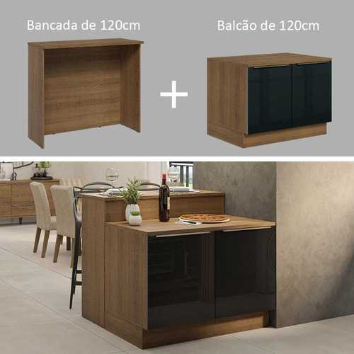 Isla de cocina con encimera y encimera, 120 cm, Lux Madesa Rp, color rústico/negro