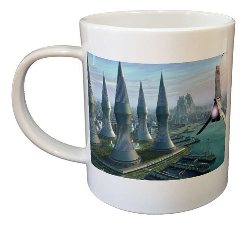 Taza De Plastico Ciudad Y Edificios Lago Y Nave M3