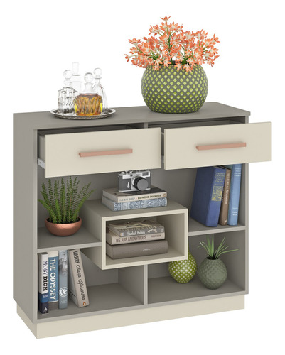 Aparador Bar Modular Multiusos Con 2 Cajones Retro Vintage Color Gris