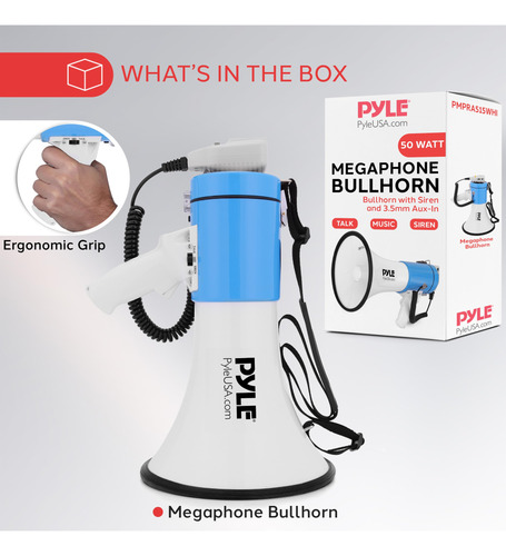 Megafone Pyle 50w Portátil Com Sirene E Entrada Auxiliar - B
