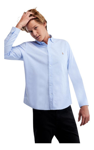 Camisa Azul Cielo Hombre Casual Manga Larga Hpc Polo Coma