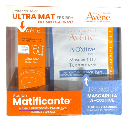 Kit Avene Ultra Mat Fps 50 Y Mascarilla Aoxitive Momento de aplicación Día Tipo de piel Sensible